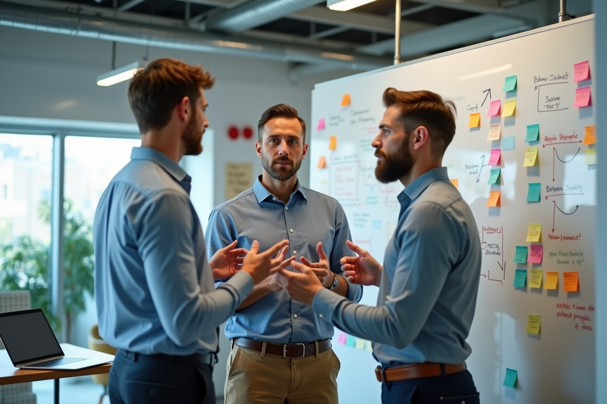 Trois entrepreneurs discutant autour d