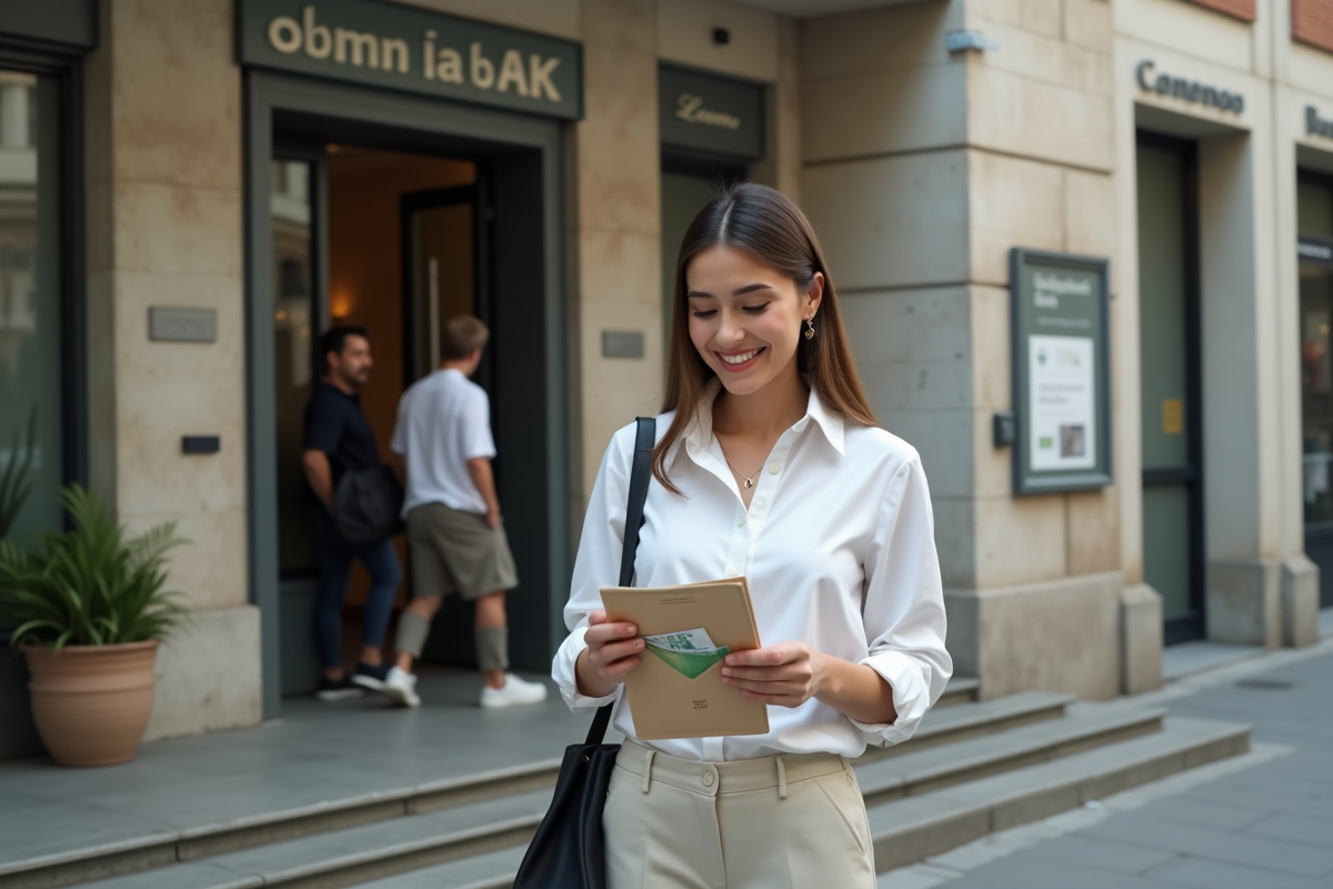 Femme d affaires tenant une enveloppe avec des billets de banque