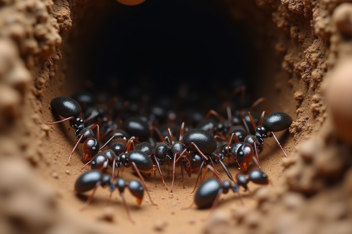 Fourmilière souterraine avec fourmis et reine