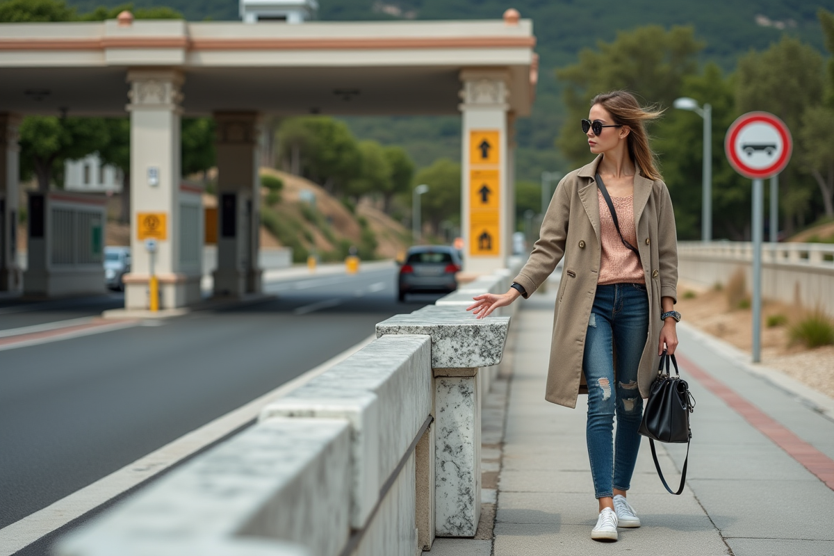 Jeune femme examine un péage sur une route en Provence