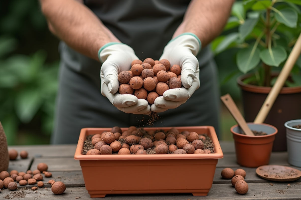 Mains gantées tenant billes d