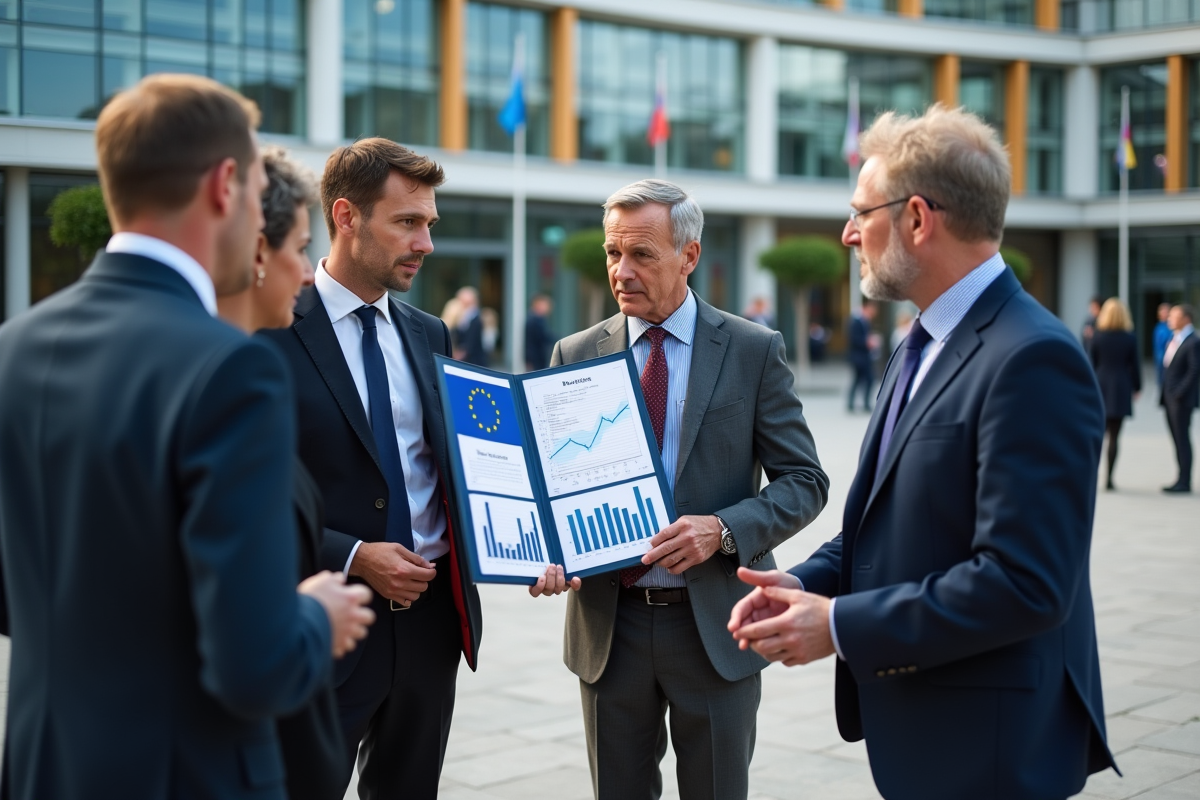Groupe de décideurs européens en discussion en plein air