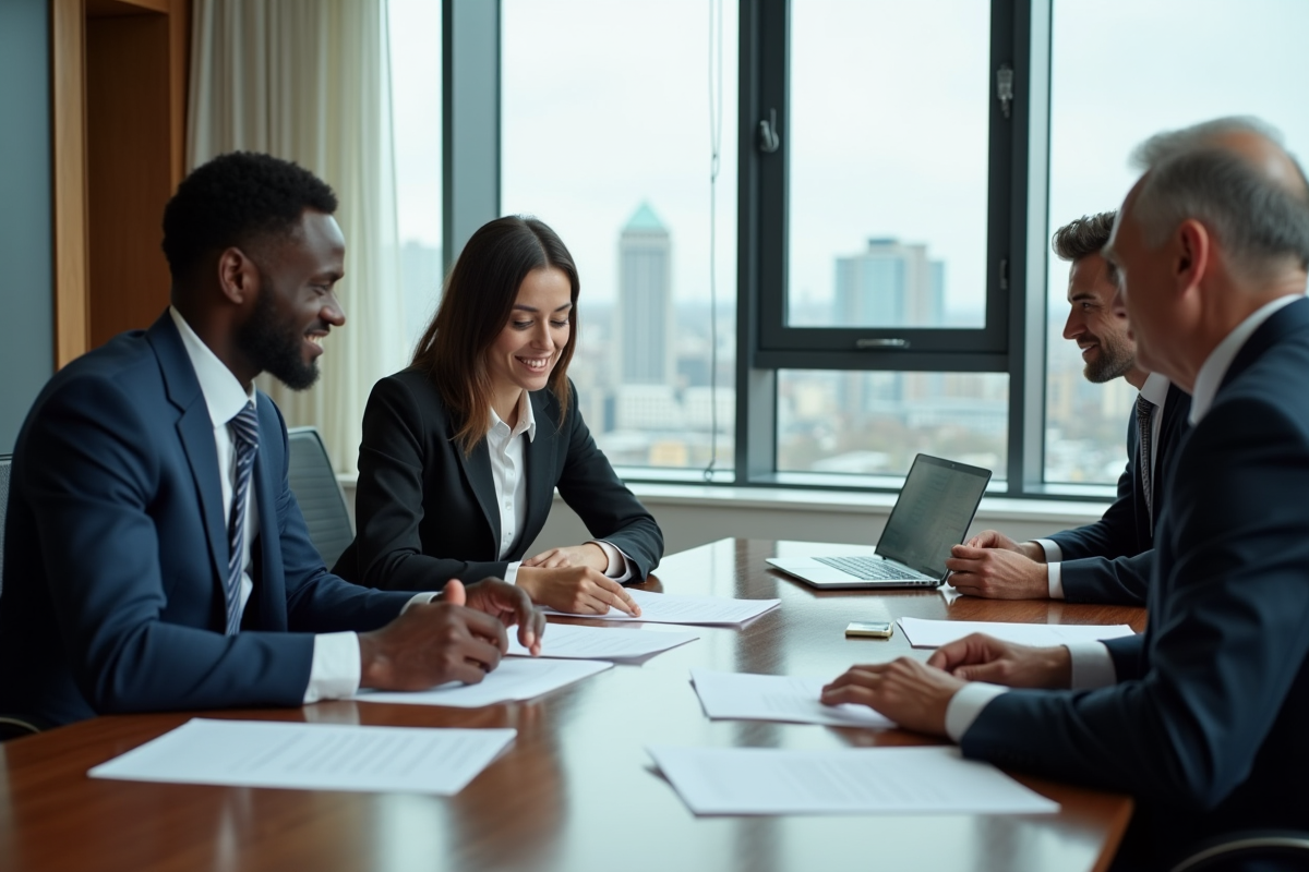 Groupe de collègues discutant autour d
